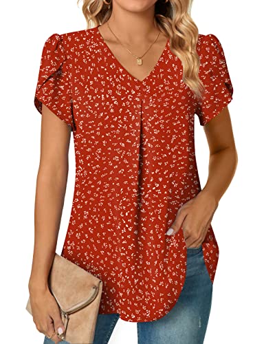 Anyally Women's Plus Size Summer Tunic Tops Dressy Casual Chiffon Blouses Short Sleeve T-Shirts for Leggings, L Polka Dots Red - Image 1