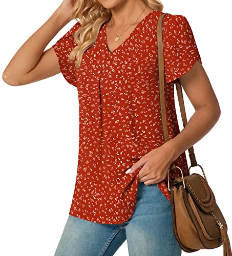 Anyally Women's Plus Size Summer Tunic Tops Dressy Casual Chiffon Blouses Short Sleeve T-Shirts for Leggings, L Polka Dots Red - Image 2