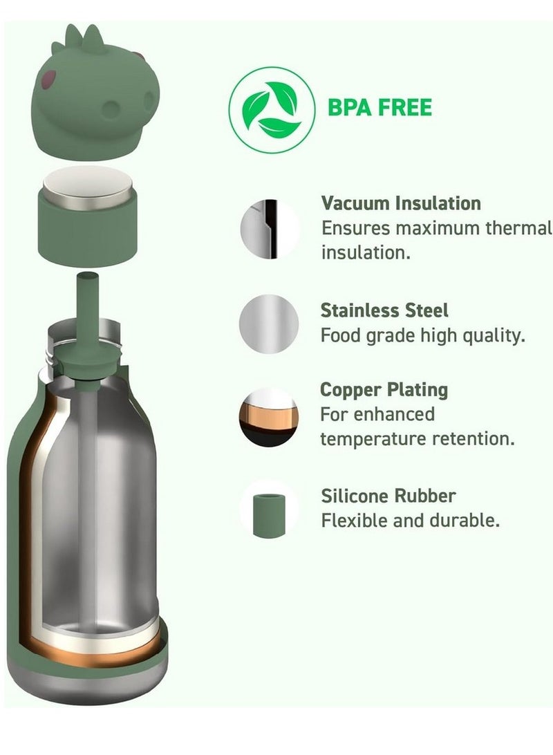 asobu زجاجة أسوبو ديناصور بيستي 16 أونصة – زجاجة ماء للأطفال من الفولاذ المقاوم للصدأ، تصميم ديناصور ممتع، مانعة للتسرب، سهلة الحمل، مثالية للمدرسة والسفر والاستخدام اليومي - Image 2