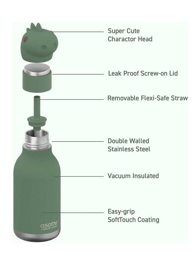asobu زجاجة أسوبو ديناصور بيستي 16 أونصة – زجاجة ماء للأطفال من الفولاذ المقاوم للصدأ، تصميم ديناصور ممتع، مانعة للتسرب، سهلة الحمل، مثالية للمدرسة والسفر والاستخدام اليومي - Image 3