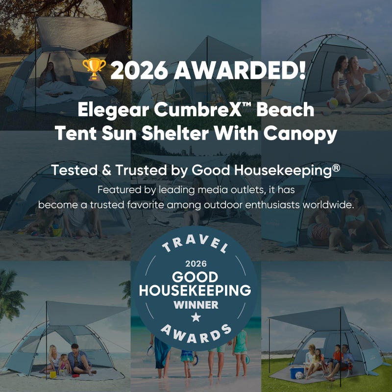 Elegear CumbreXâ„¢ Beach Tent Sun Shelter with Canopy, 4-5 Person Pop Up Beach Tent, Easy Setup UPF 50+ UV Protection Portable Lightweight Double Silver Coating Beach Cabana Sun Shade Shelter - Sky Blue - Image 2