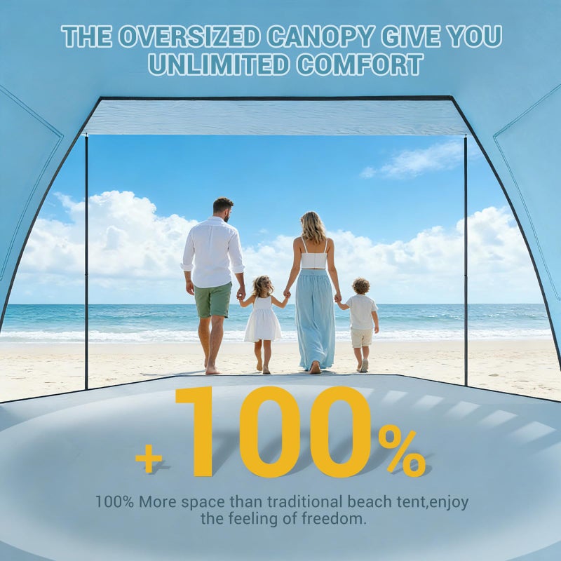 Elegear CumbreXâ„¢ Beach Tent Sun Shelter with Canopy, 4-5 Person Pop Up Beach Tent, Easy Setup UPF 50+ UV Protection Portable Lightweight Double Silver Coating Beach Cabana Sun Shade Shelter - Sky Blue - Image 3