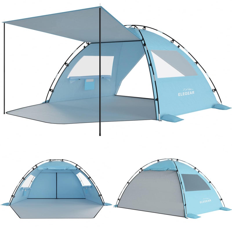 Elegear CumbreXâ„¢ Beach Tent Sun Shelter with Canopy, 4-5 Person Pop Up Beach Tent, Easy Setup UPF 50+ UV Protection Portable Lightweight Double Silver Coating Beach Cabana Sun Shade Shelter - Sky Blue - Image 1