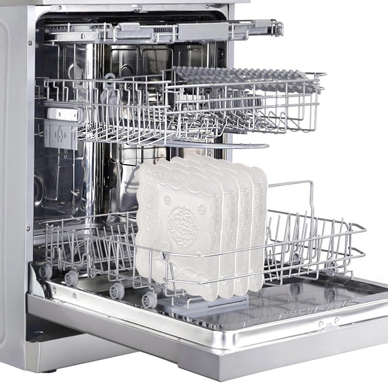 Tebery مجموعة تيبيري من 4 أطباق سيراميك مربعة مزخرفة 10 بوصة أطباق عشاء أنيقة باللون الأبيض العاجي أطباق مقبلات وسلطة وأطباق تقديم أطباق مطبخ لوجبة الإفطار وشاي بعد الظهر وحفلات الزفاف وحفلات الستيك والمعكرونة - Image 5