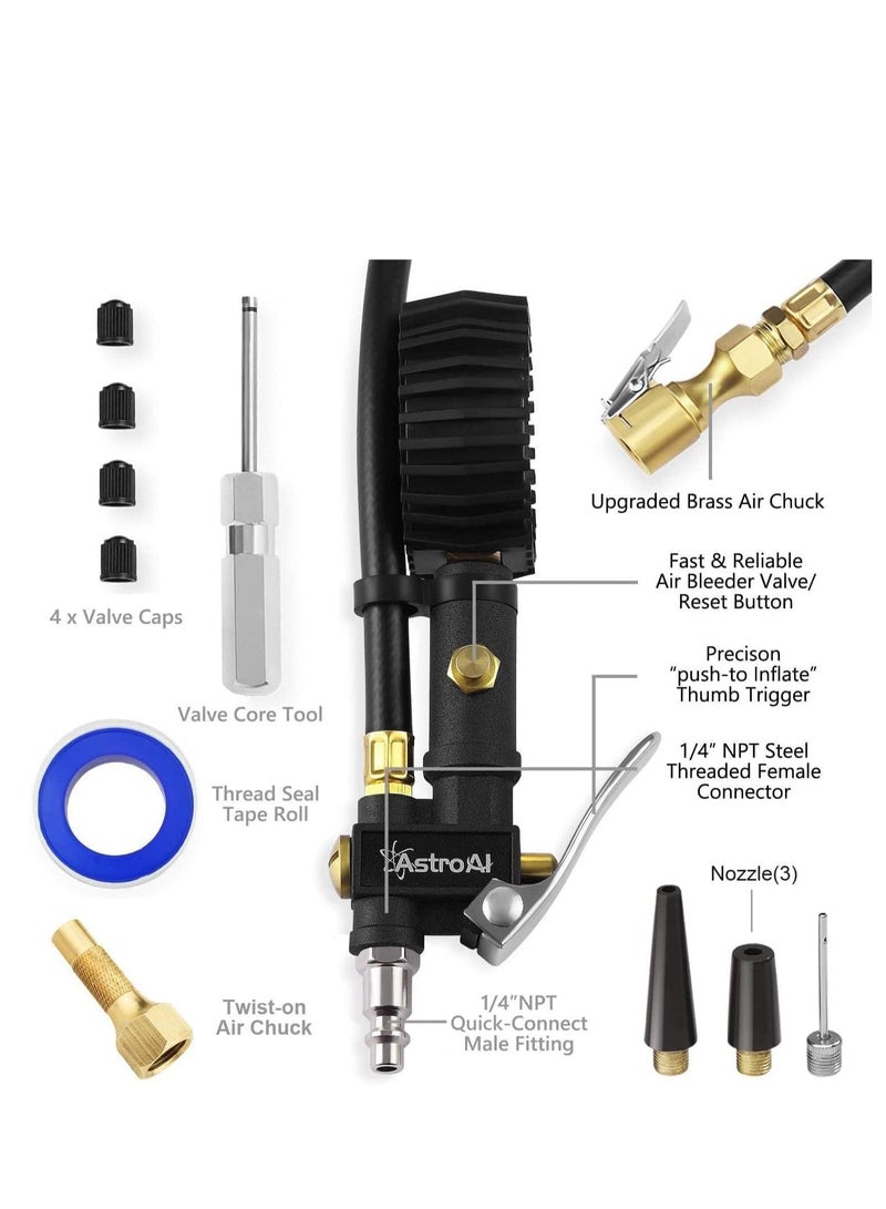 منفاخ الإطارات الرقمي منفاخ الإطارات مع مقياس ضغط الإطارات 250 رطل لكل بوصة مربعة ظرف الهواء وملحقات الضاغط شديدة التحمل مع خرطوم مطاطي ومقرنة توصيل سريعة للسيارة والشاحنات والدراجات النارية - Image 3