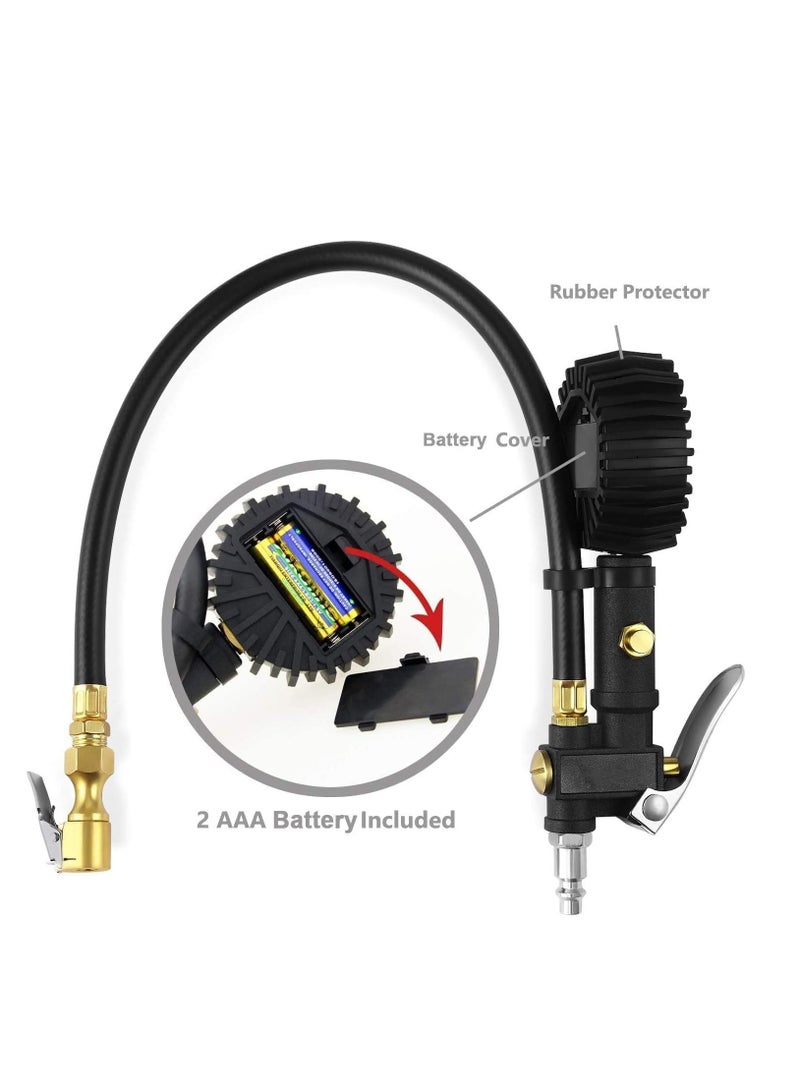 منفاخ الإطارات الرقمي منفاخ الإطارات مع مقياس ضغط الإطارات 250 رطل لكل بوصة مربعة ظرف الهواء وملحقات الضاغط شديدة التحمل مع خرطوم مطاطي ومقرنة توصيل سريعة للسيارة والشاحنات والدراجات النارية - Image 4