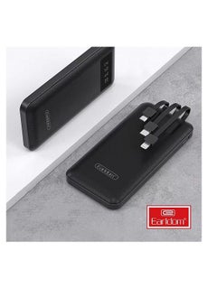 Earldom tLarge Capacity Power Bank 10000mAh - 3 Types Charging Cable and LCD Power Display, Fast Charging, Lightweight and Easy to Carry, Stylish Design  - BlacK  PB41
