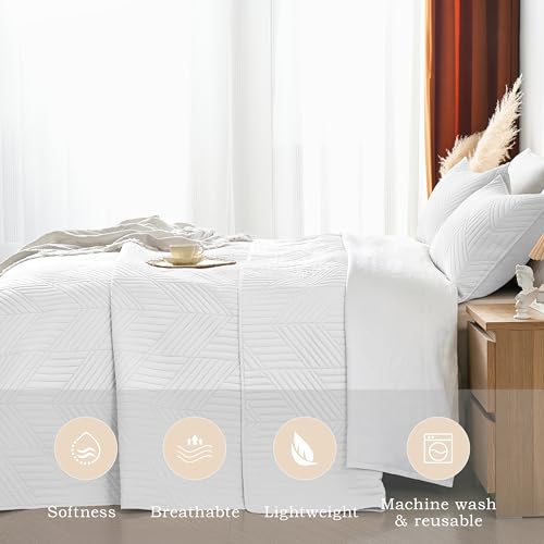 Davulos King Quilt Bedding Set,White Ultrasonic King/Cal King Quilt Set Reversible Microfiber Bedspread,Lightweight Soft Modern Geometric Coverlet Set for All Seasons(1 Quilt,2 Pillow Shams) - Image 3