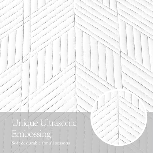 Davulos King Quilt Bedding Set,White Ultrasonic King/Cal King Quilt Set Reversible Microfiber Bedspread,Lightweight Soft Modern Geometric Coverlet Set for All Seasons(1 Quilt,2 Pillow Shams) - Image 5