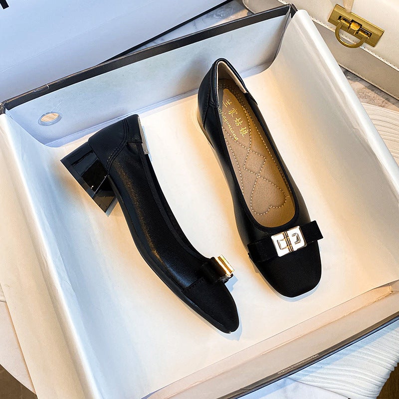 2023 Spring French Chic Color-Block Retro Womens Pumps Black 