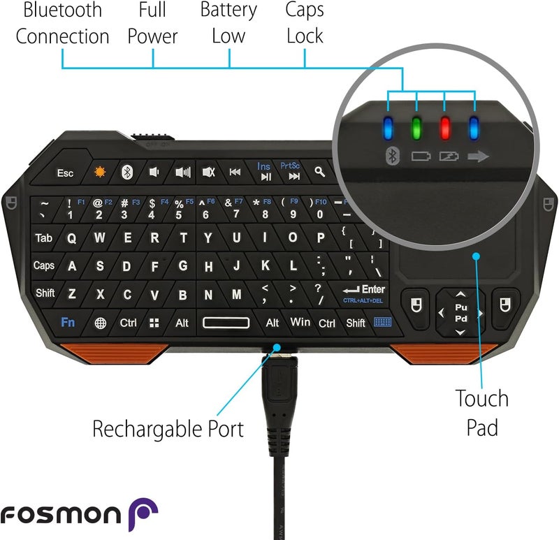 Fosmon Mini Bluetooth Keyboard (QWERTY Keypad), Wireless Portable with Touchpad, Compatible with Apple TV, Amazon Fire Stick, PS4, PS4 Pro, PS5, HTPC/IPTV, VR Glasses, Smartphones - Image 3