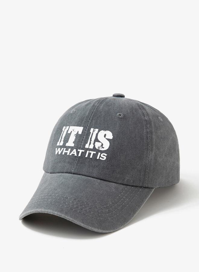 Take Two Grey Slogan Print Baseball Cap - Image 2