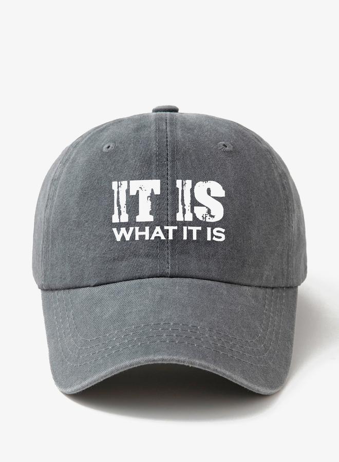 Take Two Grey Slogan Print Baseball Cap - Image 1
