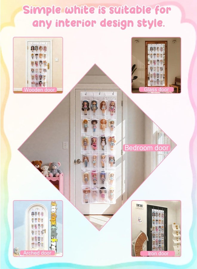 Zebrabox Hanging Over Door Toy Storage Organizer (24 Pockets), 64.17''×18.90'' Fits Mini Human-Shaped Dolls Under 7.87'' Tall (Dolls Not Included), Easy Accessory Storage & Display - White - Image 4