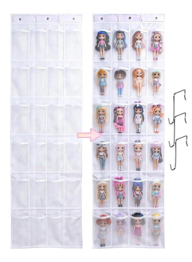 Zebrabox Hanging Over Door Toy Storage Organizer (24 Pockets), 64.17''×18.90'' Fits Mini Human-Shaped Dolls Under 7.87'' Tall (Dolls Not Included), Easy Accessory Storage & Display - White - Image 1