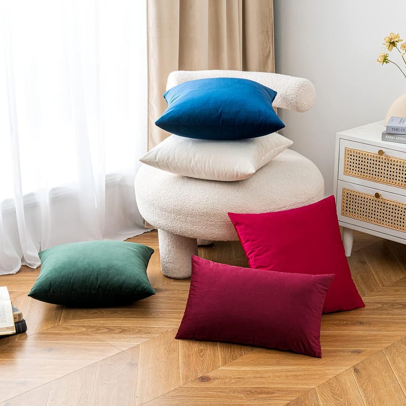 EMEMA Pack of 2 Velvet Christmas Throw Pillow Covers Decorative Square Pillowcase Soft Solid Cushion Case for Sofa Bedroom Car 16x16 Inch Red - Image 5