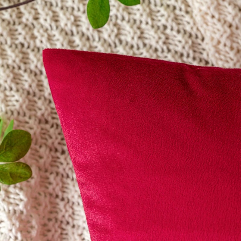 EMEMA Pack of 2 Velvet Christmas Throw Pillow Covers Decorative Square Pillowcase Soft Solid Cushion Case for Sofa Bedroom Car 16x16 Inch Red - Image 3