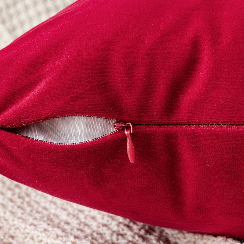 EMEMA Pack of 2 Velvet Christmas Throw Pillow Covers Decorative Square Pillowcase Soft Solid Cushion Case for Sofa Bedroom Car 16x16 Inch Red - Image 2