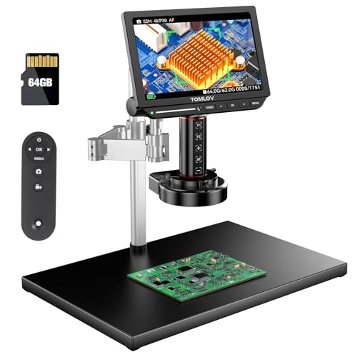 TOMLOV 4K Autofocus Microscope TM4K-AF Max, 10.1" HDMI Digital Microscope with Spin Flex Arm, Micro Soldering Microscopes for Electronics Repair, 52MP Error Coin Micro Scope Full View, Ring Light, 64G - Image 1