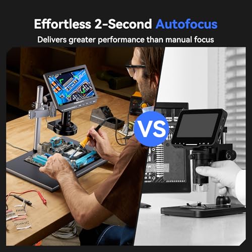 TOMLOV 4K Autofocus Microscope TM4K-AF Max, 10.1" HDMI Digital Microscope with Spin Flex Arm, Micro Soldering Microscopes for Electronics Repair, 52MP Error Coin Micro Scope Full View, Ring Light, 64G - Image 2