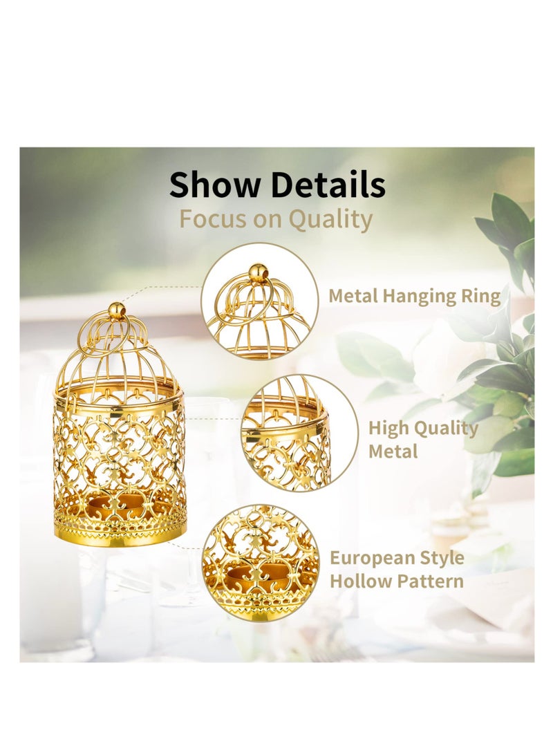SYOSI 2 Pcs Small Metal Tealight Hanging Birdcage Lantern, Vintage Candle Holders, Vintage Decorative Centerpieces of Wedding, Party, Made of Metal, Sturdy Metal Ring, Serves as lighting for yard (Gold)  - Image 3
