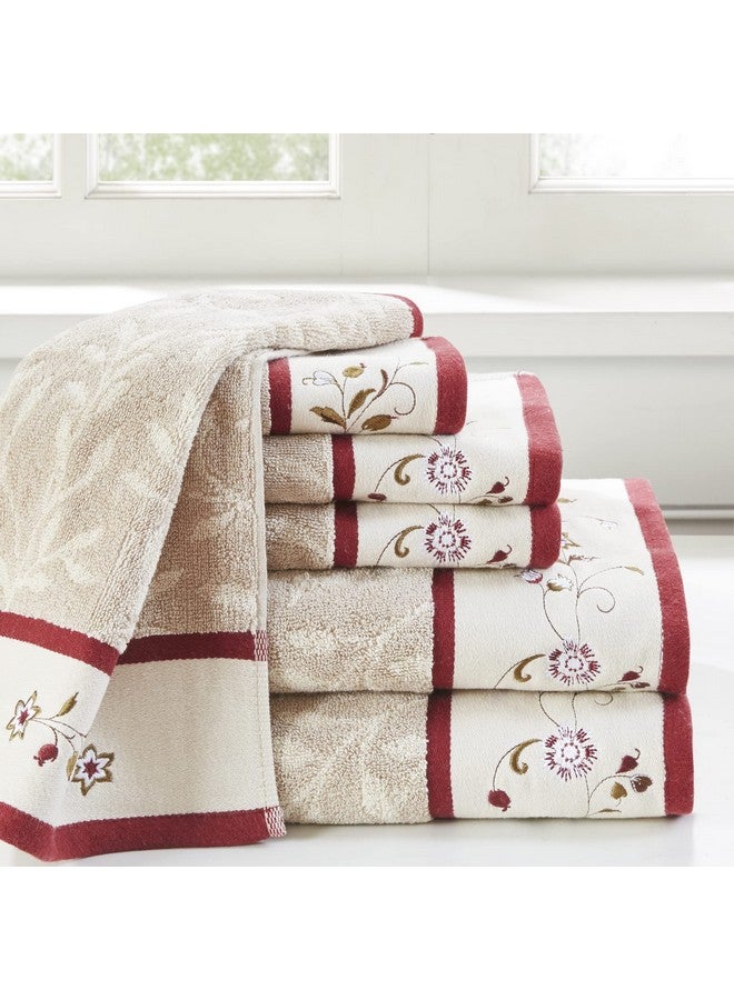 madison park Madison Park Serene 100% Cotton Bath Towel Set Luxurious Floral Decorative Towels for Bathroom Embroidered Cotton Jacquard Design Soft Highly Absorbent for Shower 600 GSM, Multi-Sizes, Red 6 Piece  - Image 2