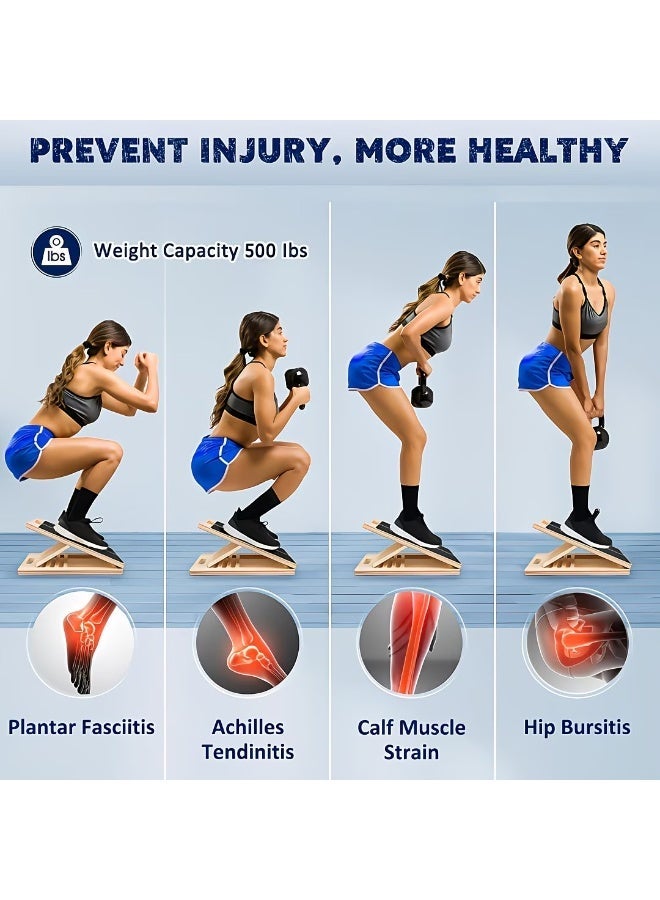 M MIAOYAN 5 Adjustable Angle Wooden Slant Board, 500 LBS Weight Capacity Non-Slip Calf Stretch Incline Board, Portable Wood Squat Wedge Foot Stretch Platform for Ankle Mobility Squat Training Yoga Recovery - Image 4