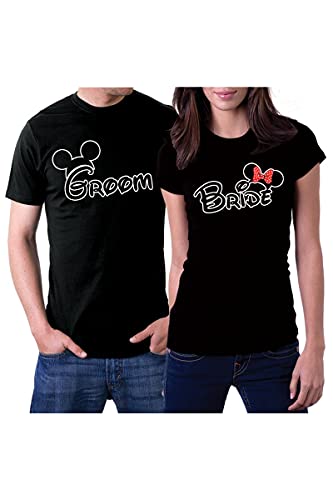 picontshirt تي شيرتات العريس والعروس MM للزوجين - رجال S / نساء XL أسود - Image 3