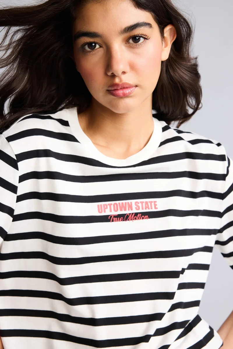 ديفاكتو Regular Fit Crew Neck Striped T-Shirt