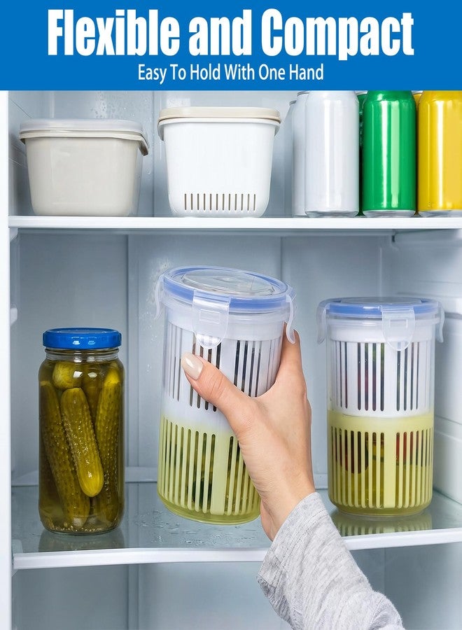 Yesland 4 Pack Pickle Container with Strainer, 24 oz Plastic Pickle Jar Holder Keeper Lifter, Clear Leak-proof Pickle Juice Separator with Lock It Lid for Sweet Gherkins, Olives - Image 3