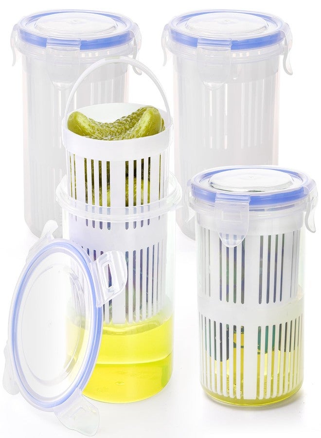 Yesland 4 Pack Pickle Container with Strainer, 24 oz Plastic Pickle Jar Holder Keeper Lifter, Clear Leak-proof Pickle Juice Separator with Lock It Lid for Sweet Gherkins, Olives - Image 1