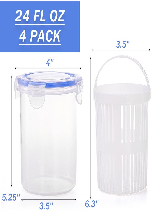 Yesland 4 Pack Pickle Container with Strainer, 24 oz Plastic Pickle Jar Holder Keeper Lifter, Clear Leak-proof Pickle Juice Separator with Lock It Lid for Sweet Gherkins, Olives - Image 2