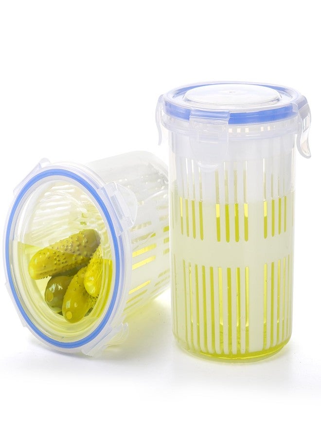 Yesland 4 Pack Pickle Container with Strainer, 24 oz Plastic Pickle Jar Holder Keeper Lifter, Clear Leak-proof Pickle Juice Separator with Lock It Lid for Sweet Gherkins, Olives - Image 5