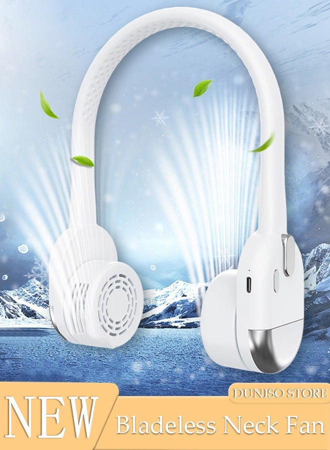 DUNISO Portable Neck Fan 360° Cooling Fan 1200 mAh Battery Operated Hands Free Bladeless Fan, Wearable Personal Fan, USB Rechargeable Portable Neck Fan with 3 Wind Speed for Traveling Office Sports - Image 1