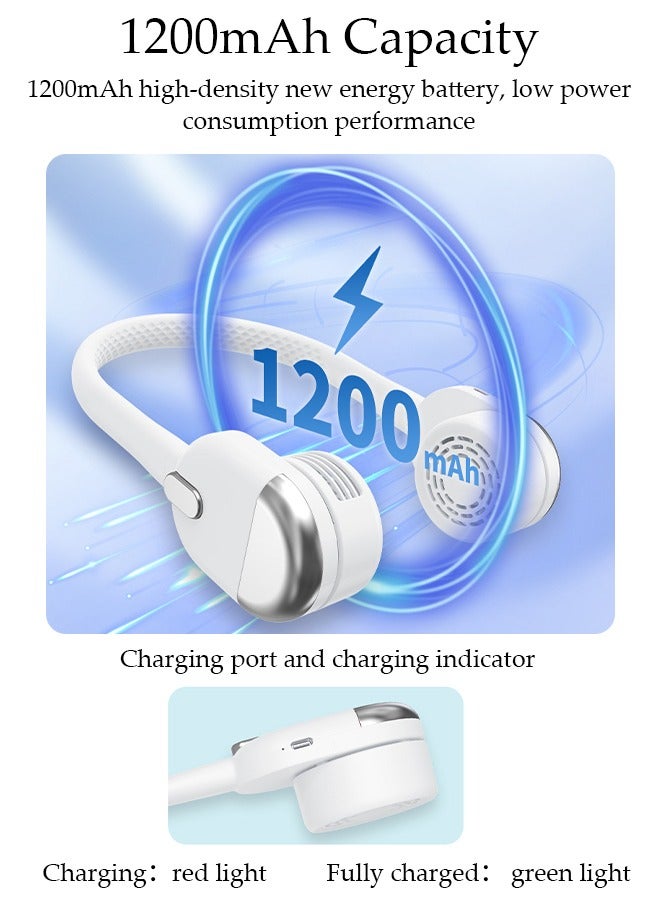 DUNISO Portable Neck Fan 360° Cooling Fan 1200 mAh Battery Operated Hands Free Bladeless Fan, Wearable Personal Fan, USB Rechargeable Portable Neck Fan with 3 Wind Speed for Traveling Office Sports - Image 5