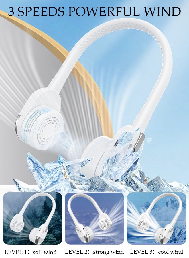 DUNISO Portable Neck Fan 360° Cooling Fan 1200 mAh Battery Operated Hands Free Bladeless Fan, Wearable Personal Fan, USB Rechargeable Portable Neck Fan with 3 Wind Speed for Traveling Office Sports - Image 3