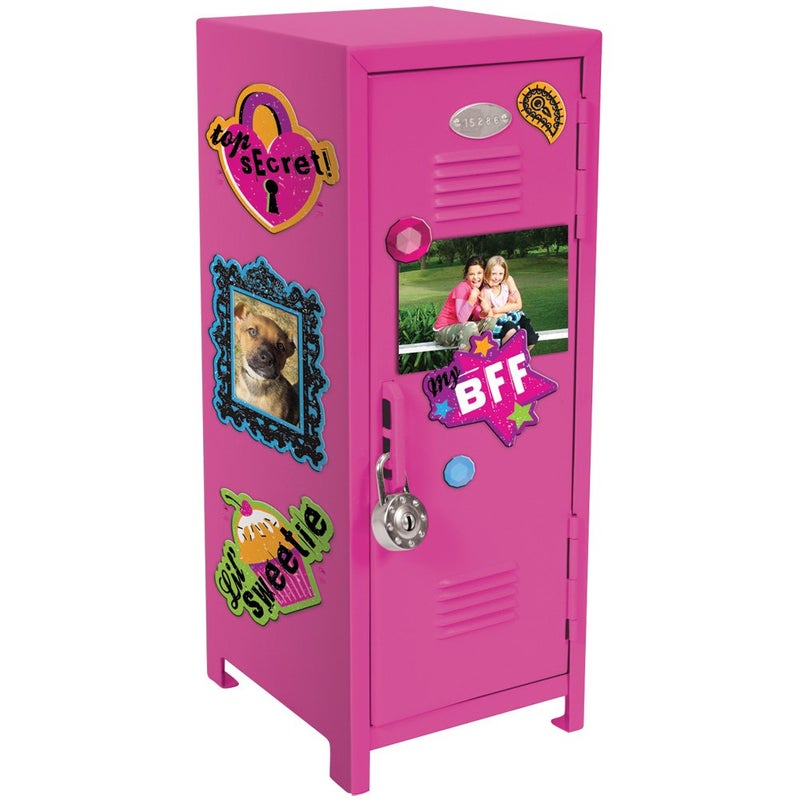 Schylling Girl Talk Locker - Customizable Miniature Metal Locker - Includes Pink Steel Locker, Lock, 2 Keys, and 17 Colorful Magnets - Ages 4 and Up - Image 2