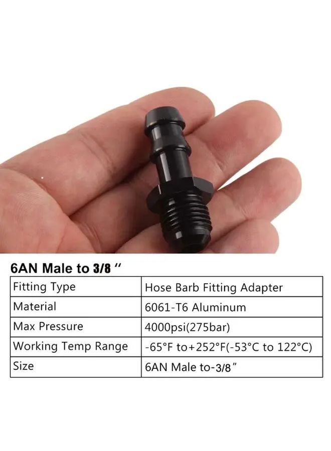 6AN Flare To 3 8 1 2 Hose Barb Adapter Aluminum Fuel Line Fitting Black - Image 1