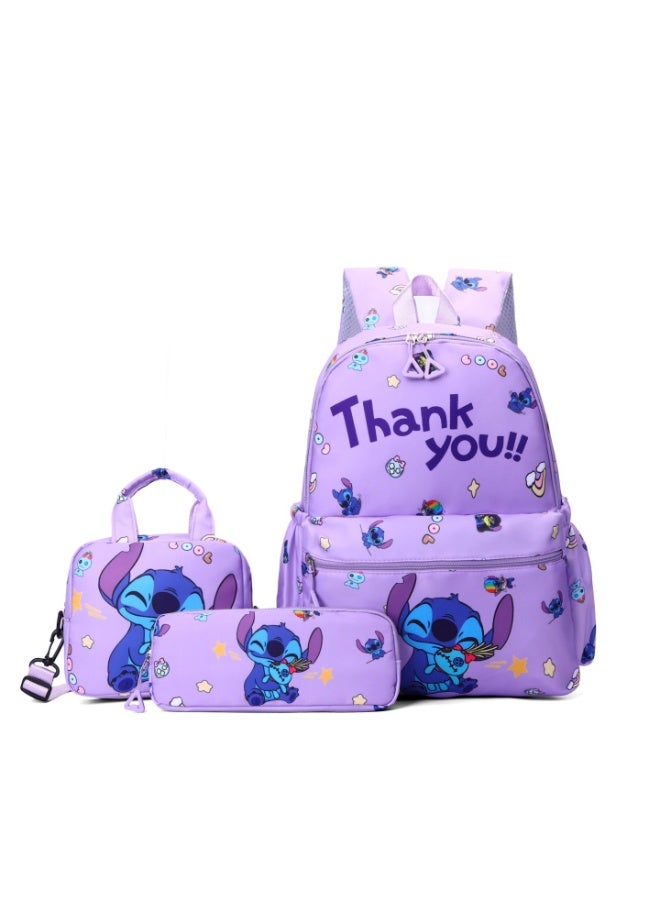 Stitch bag three-piece children's backpack, high-value, large-capacity backpack for boys and girls - Image 1