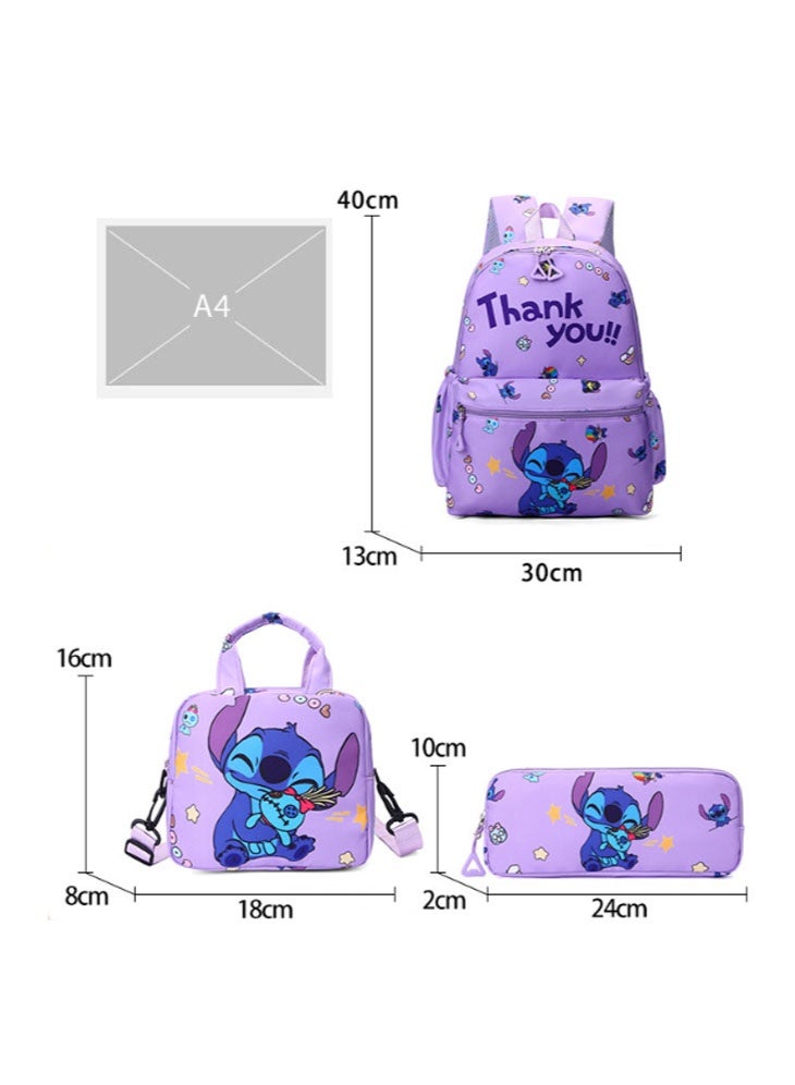 Stitch bag three-piece children's backpack, high-value, large-capacity backpack for boys and girls - Image 2