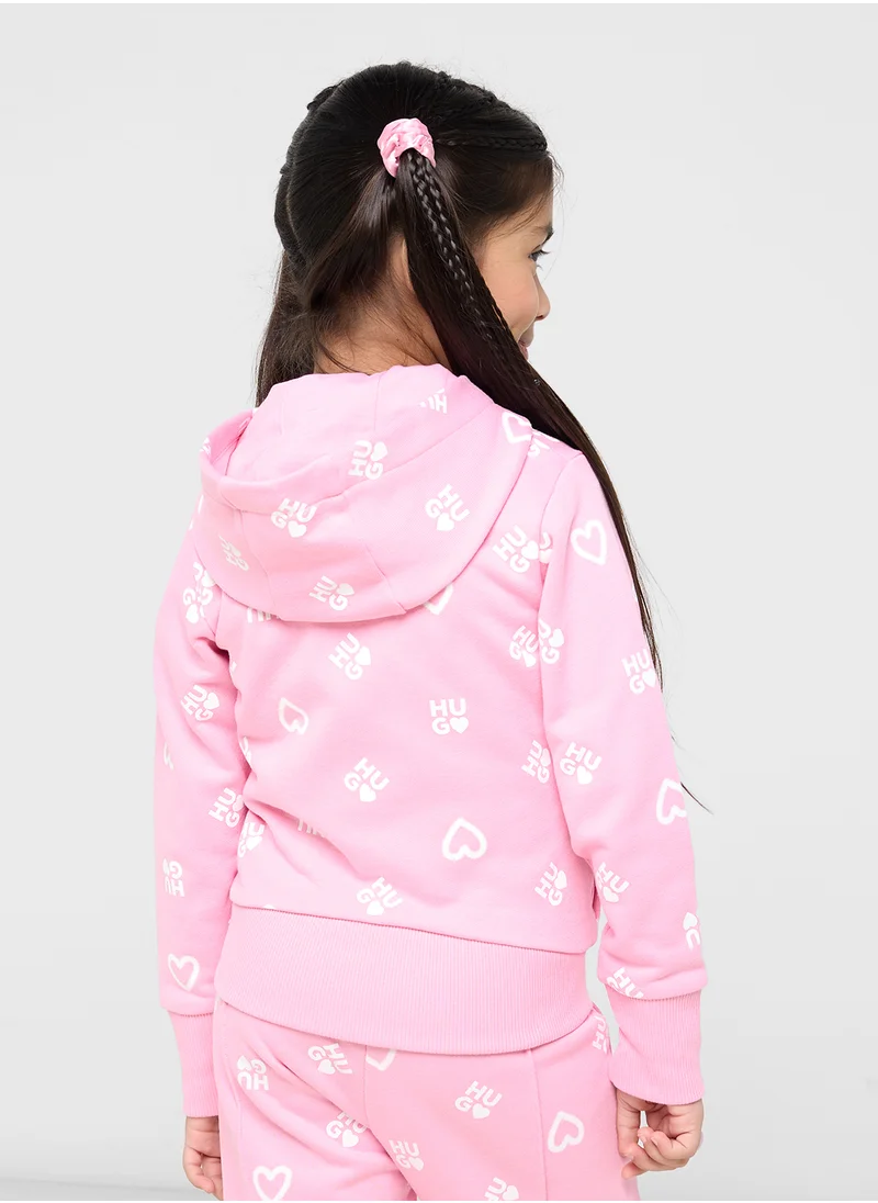 هوجو Kids Logo Aop Zip Through Hoodie