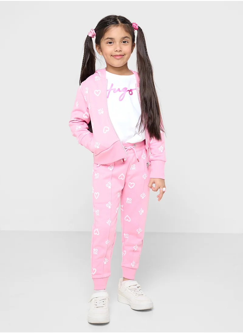 HUGO Kids Logo Aop Zip Through Hoodie