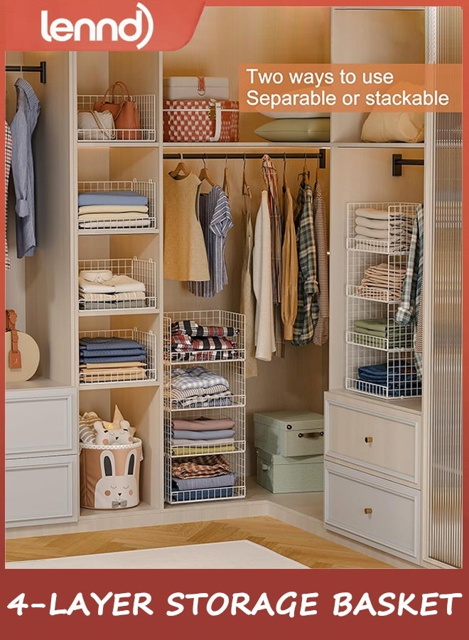 LENND 4-Tier Stackable Closet Organizers and Storage Basket, Foldable Closet Shelf Organizer System, Space-Saving Clothes Storage Drawer Organizer for Wardrobe - Image 2