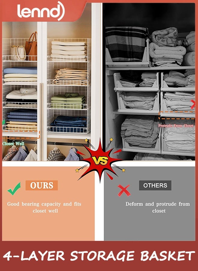 LENND 4-Tier Stackable Closet Organizers and Storage Basket, Foldable Closet Shelf Organizer System, Space-Saving Clothes Storage Drawer Organizer for Wardrobe - Image 5