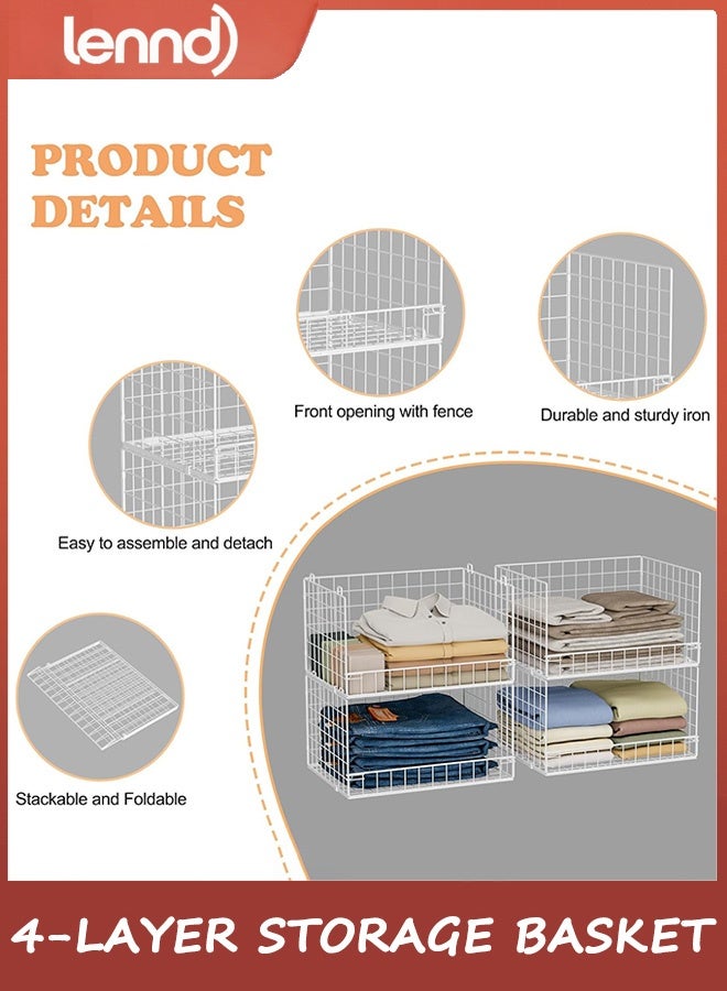 LENND 4-Tier Stackable Closet Organizers and Storage Basket, Foldable Closet Shelf Organizer System, Space-Saving Clothes Storage Drawer Organizer for Wardrobe - Image 4