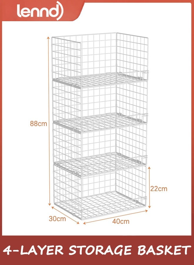 LENND 4-Tier Stackable Closet Organizers and Storage Basket, Foldable Closet Shelf Organizer System, Space-Saving Clothes Storage Drawer Organizer for Wardrobe - Image 3