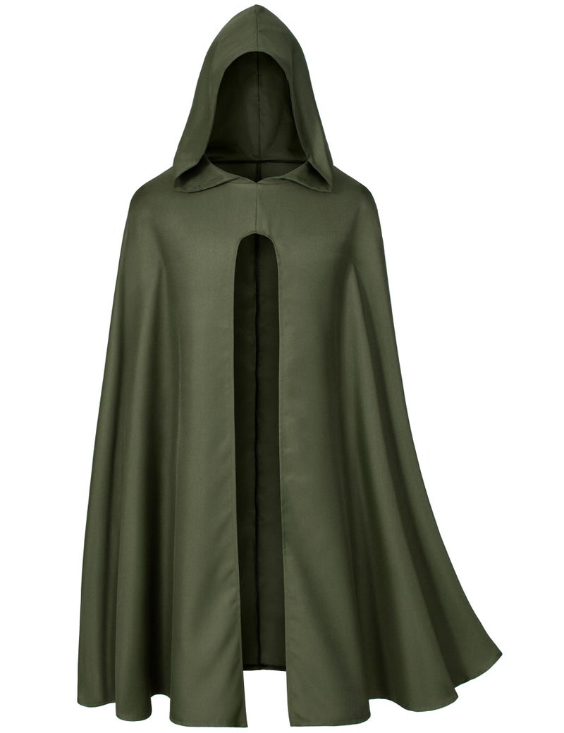 Yuriko Adult Medieval Cloak Renaissance Cloak Hooded Vintage Knigth Cloak With Hood Cape Cosplay Robe Halloween Costume(Green M) - Image 1