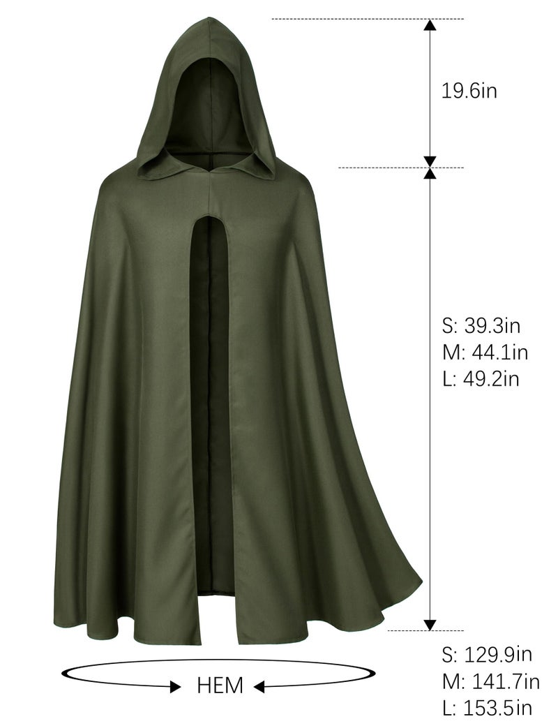 Yuriko Adult Medieval Cloak Renaissance Cloak Hooded Vintage Knigth Cloak With Hood Cape Cosplay Robe Halloween Costume(Green M) - Image 5