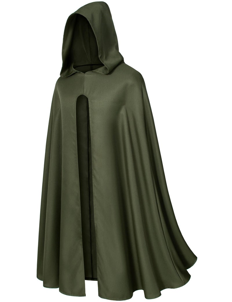 Yuriko Adult Medieval Cloak Renaissance Cloak Hooded Vintage Knigth Cloak With Hood Cape Cosplay Robe Halloween Costume(Green M) - Image 3