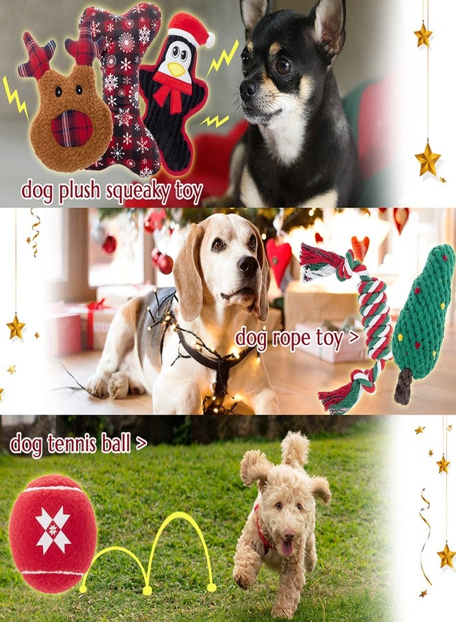 IPRAVOCI Christmas Dog Toys, 6 Pack Interactive Dog Squeaky Plush Toy & Rope Chew Toy & Red Tennis Ball, Holiday Pet Toys for Small, Medium & Large Dogs - Image 3